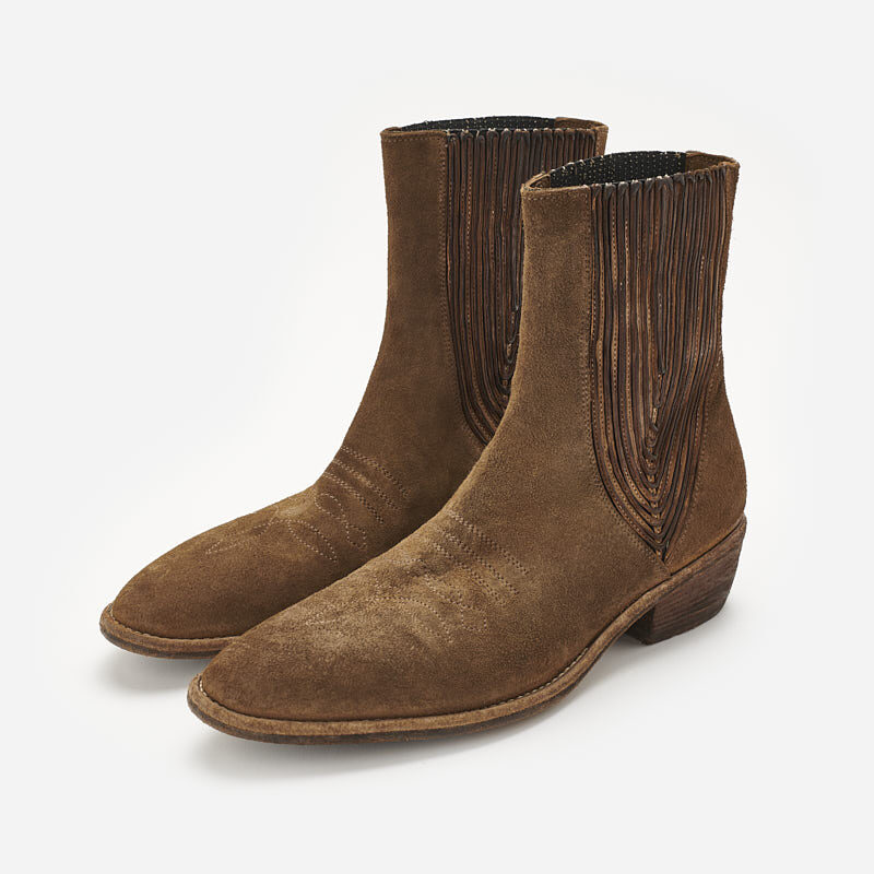Suede cowboy boots with embroidery