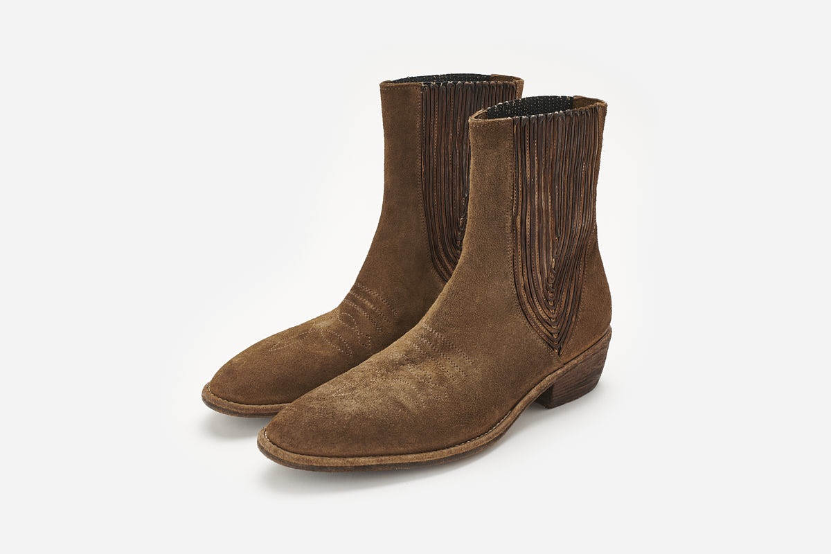Suede cowboy boots with embroidery