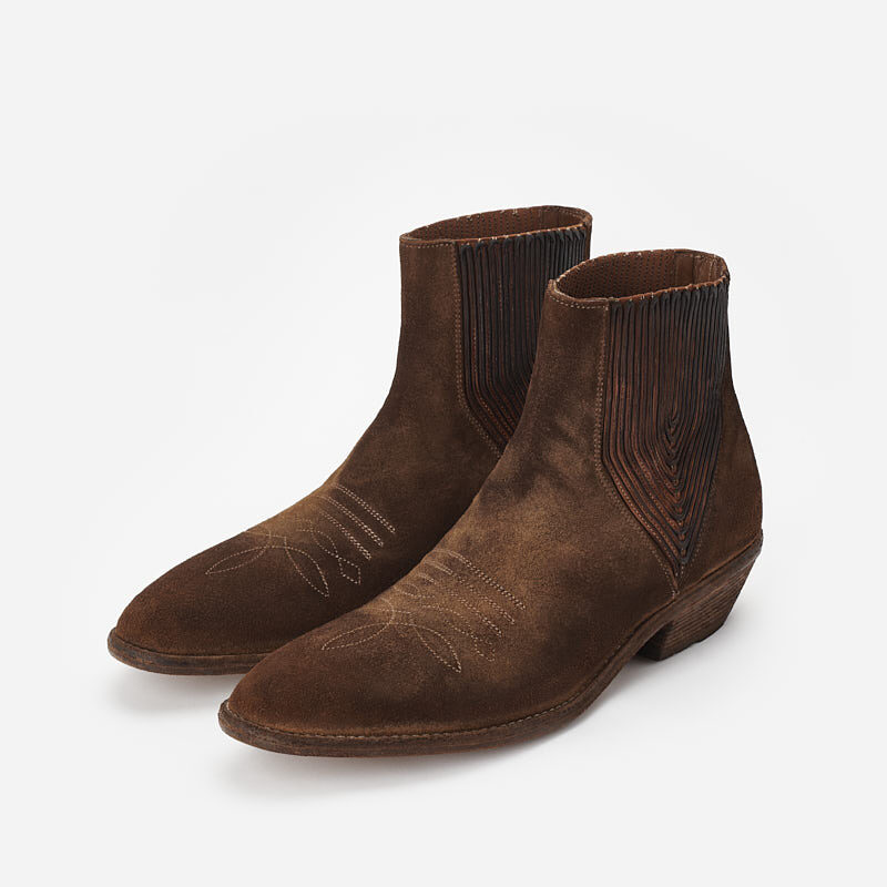Suede ankle cowboy boots with embroidery