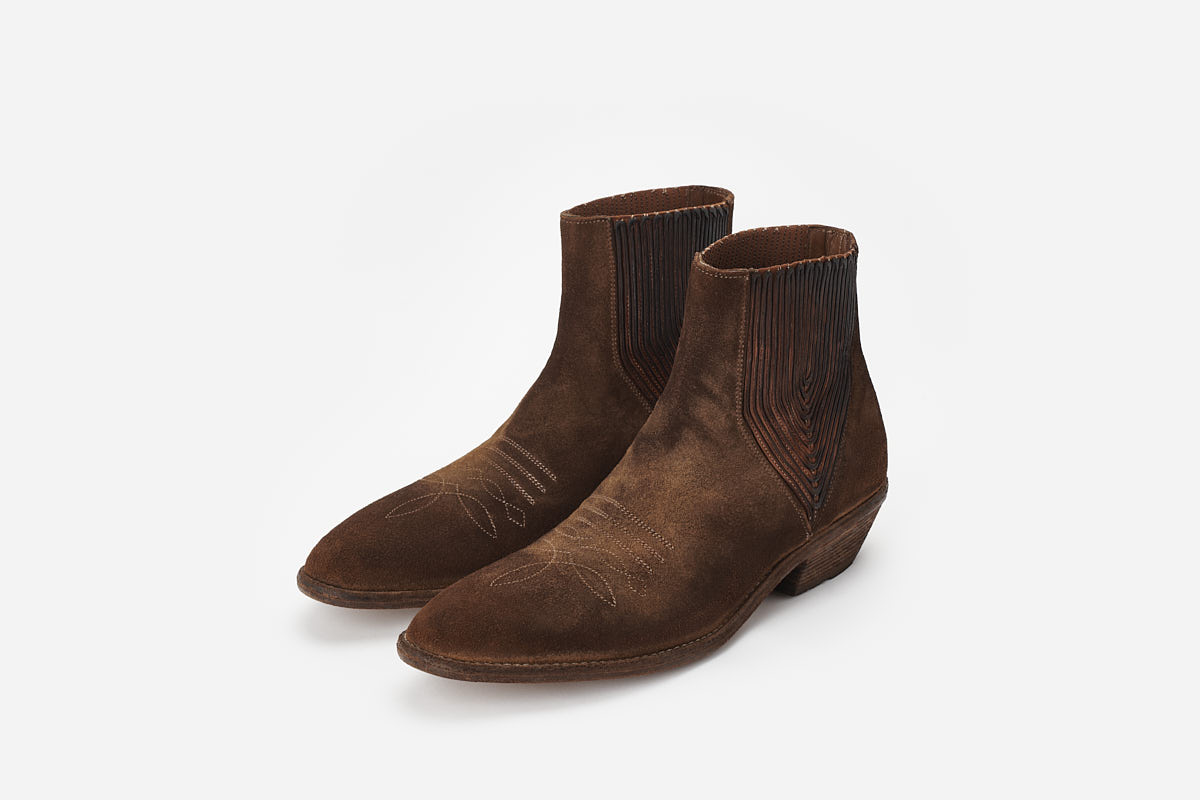 Suede ankle cowboy boots with embroidery