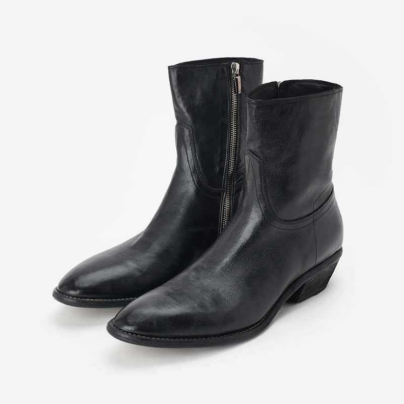 Leather cowboy boots with side zip