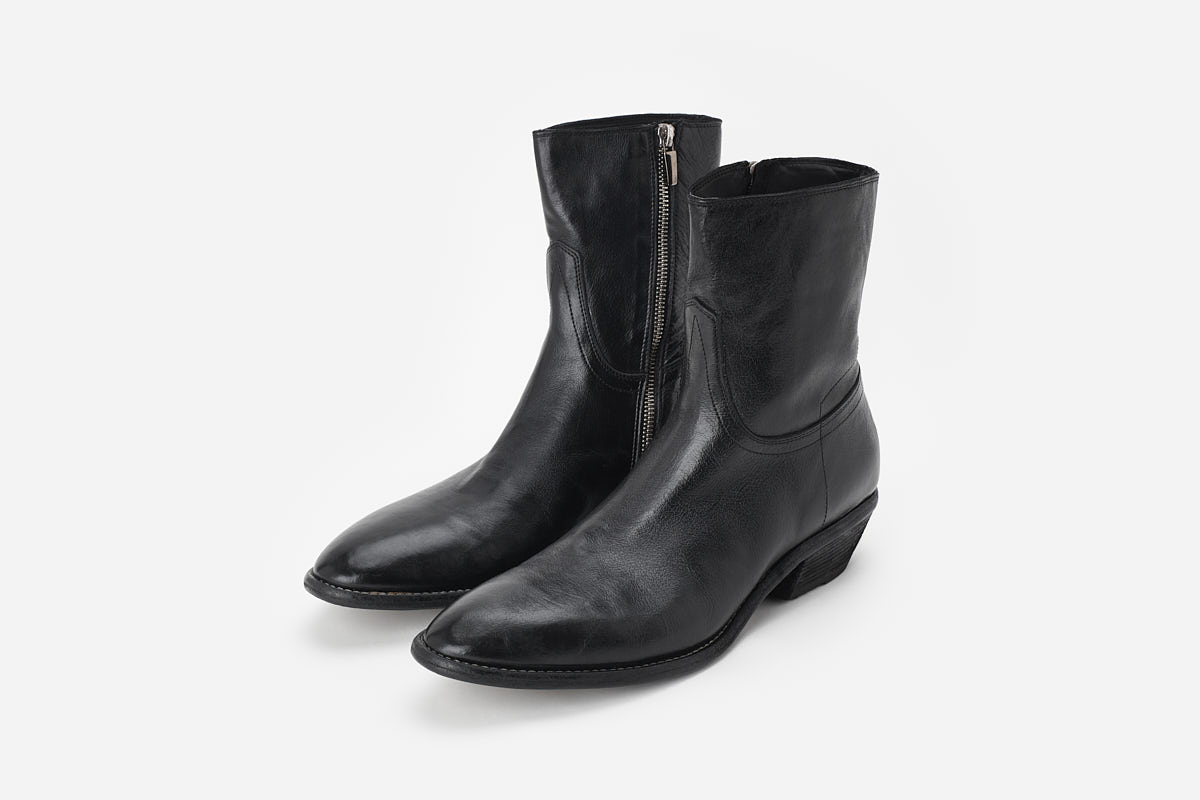 Leather cowboy boots with side zip
